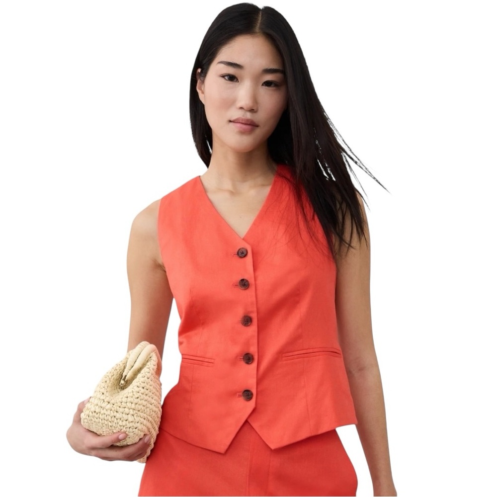 Banana Republic Classic Linen-Blend Vest 🟠 Size Large